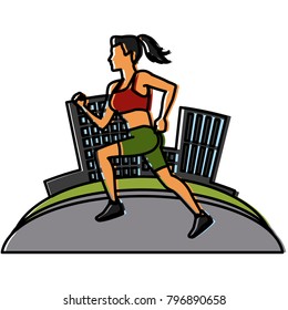 Woman running at city