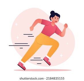 Woman running concept. Athlete and sportswoman, young girl jogging. Active lifestyle and sport, burning fat and cardio training. Sprinter or marathon runner. Cartoon flat vector illustration