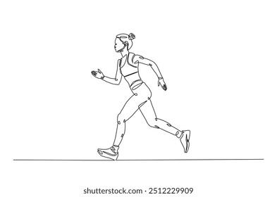 Mujer corriendo dibujo continuo de una línea. Jogging abstracto de una sola línea ilustración de arte. Vector editable.