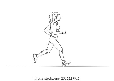 Mujer corriendo dibujo continuo de una línea. Jogging abstracto de una sola línea ilustración de arte. Vector editable.