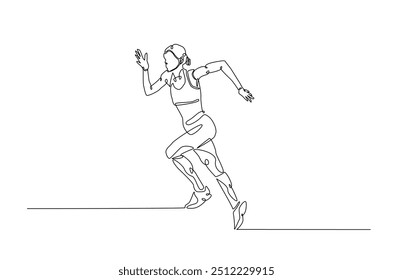 Mujer corriendo dibujo continuo de una línea. Jogging abstracto de una sola línea ilustración de arte. Vector editable.