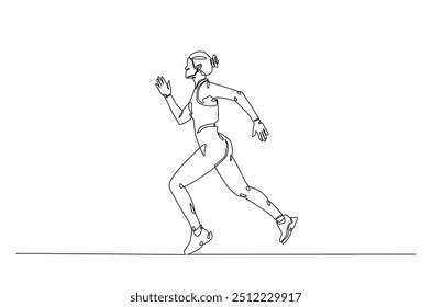 Mujer corriendo dibujo continuo de una línea. Jogging abstracto de una sola línea ilustración de arte. Vector editable.