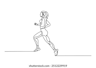 Mujer corriendo dibujo continuo de una línea. Jogging abstracto de una sola línea ilustración de arte. Vector editable.