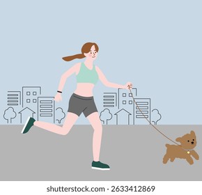 Woman Running with Dog in the City
