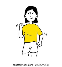 Woman running doodle cartoon style. Fitness, athlete training for healthy life concept, Run flat line illustration design