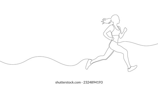 Woman running drawn in a continuous one line drawing. . Vector illustration