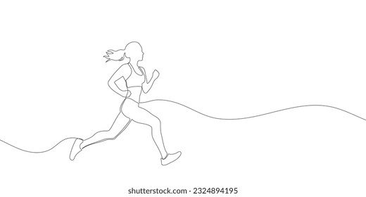 Woman running drawn in a continuous one line drawing. . Vector illustration