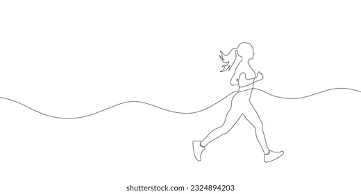 Woman running drawn in a continuous one line drawing. . Vector illustration