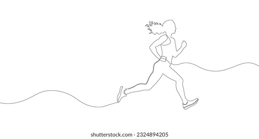 Woman running drawn in a continuous one line drawing. . Vector illustration