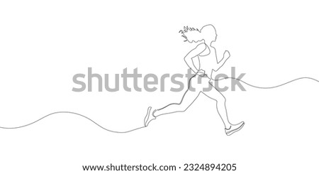 Woman running drawn in a continuous one line drawing. . Vector illustration