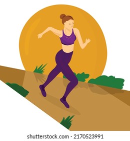 Woman running during fitness training in park illustration