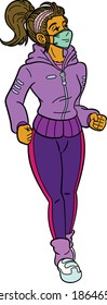Woman running exercising in pandemic times