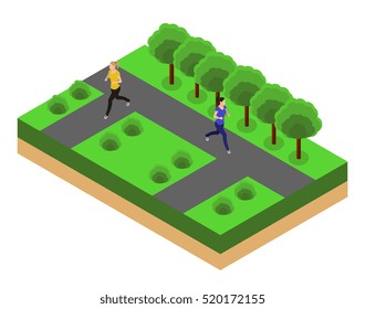 woman running. Fitness, sport, people and healthy lifestyle concept. Flat 3d vector isometric illustration.
