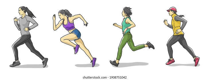 A woman is running. hand drawn style vector design illustrations.