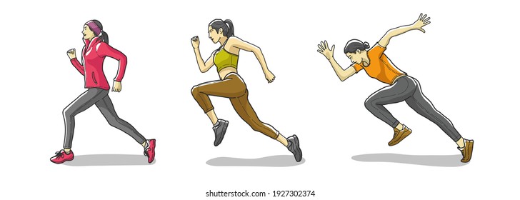 A woman is running. hand drawn style vector design illustrations.