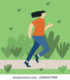 Woman running for health. Sport and active concept. Flat Cartoon Vector Illustration.