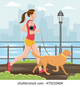 Woman Running with Her Dog