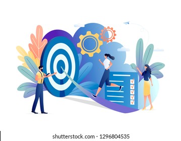 Woman running to her goal on the on the road to the target, move up motivation, the path to the target's achievement. For web banner, website, flyer, card. Business concept vector illustration