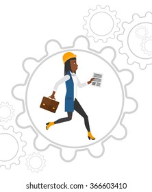 Woman running inside the gear.