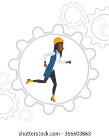 Woman running inside the gear.