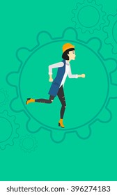 Woman running inside the gear.