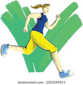 Woman Running or Jogging as Activity Exercise Illustration