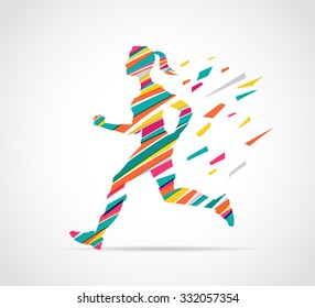 woman running, jogging - colorful illustration