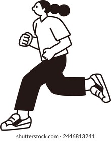 Woman running, line drawing, vector