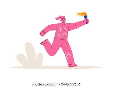 Woman running marathon with torch. Torch of success. Colorful vector illustration 
