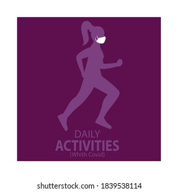 Woman running with mask coronavirus protection - Vector