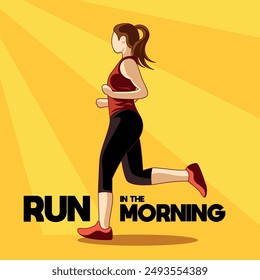 mujer corriendo en la mañana, ilustración publicitaria