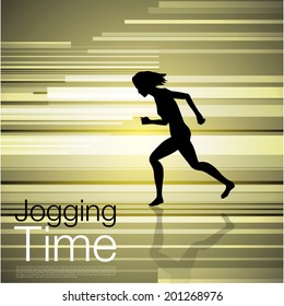 Woman Running on Abstract Lines Background
