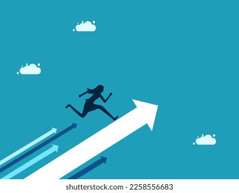 woman running on the arrow of progress. Career growth and advancement. vector