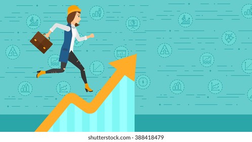 Woman Running On Growth Graph. 