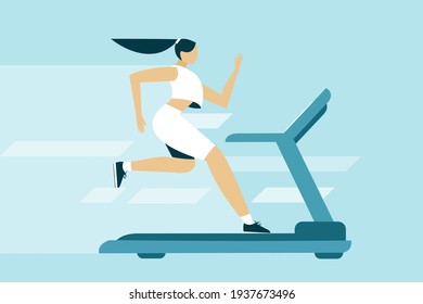 Woman running on the treadmill. Concept illustration for healthy lifestyle