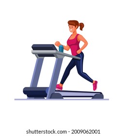 woman running on treadmill excercise on home or gym illustration vector