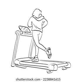 woman running on treadmill illustration vector hand drawn isolated on white background line art.