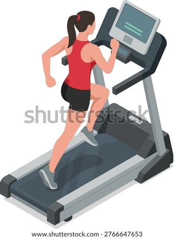 Woman running on treadmill isometric illustration
