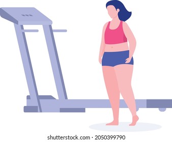 A woman running on treadmill to loose her weight.