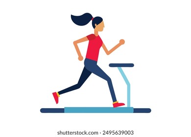 Mujer corriendo en la Ilustración vectorial de la cinta de correr.