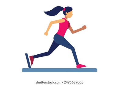 Mujer corriendo en la Ilustración vectorial de la cinta de correr.