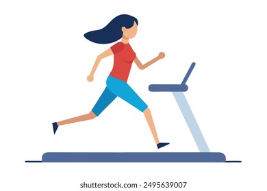 Mujer corriendo en la Ilustración vectorial de la cinta de correr.