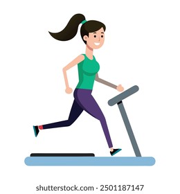 Mujer corriendo en la Ilustración vectorial de la cinta de correr - dibujos animados, Clipart y diseño de arte de línea