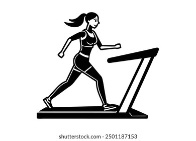 Mujer corriendo en la Ilustración vectorial de la cinta de correr - dibujos animados, Clipart y diseño de arte de línea