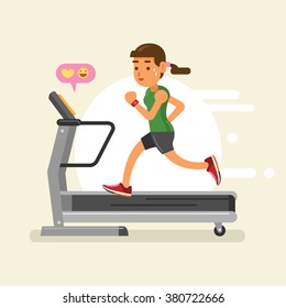 a woman running on a treadmill. vector illustration