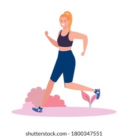 woman running outdoor, sport recreation exercise vector illustration design