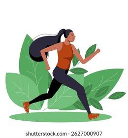 Woman running outdoors, healthy lifestyle and fitness illustration