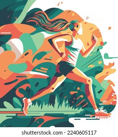 Woman running outdoors in the sun, jogging and exercising, healthy lifestyle, sporty athlete training in activewear. Healthy and happy.