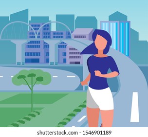 Woman running outside design, Healthy lifestyle Fitness bodybuilding bodycare activity and exercisetheme Vector illustration