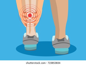 Woman running in the park injury and muscle cramp, cartoon flat-style vector illustration.